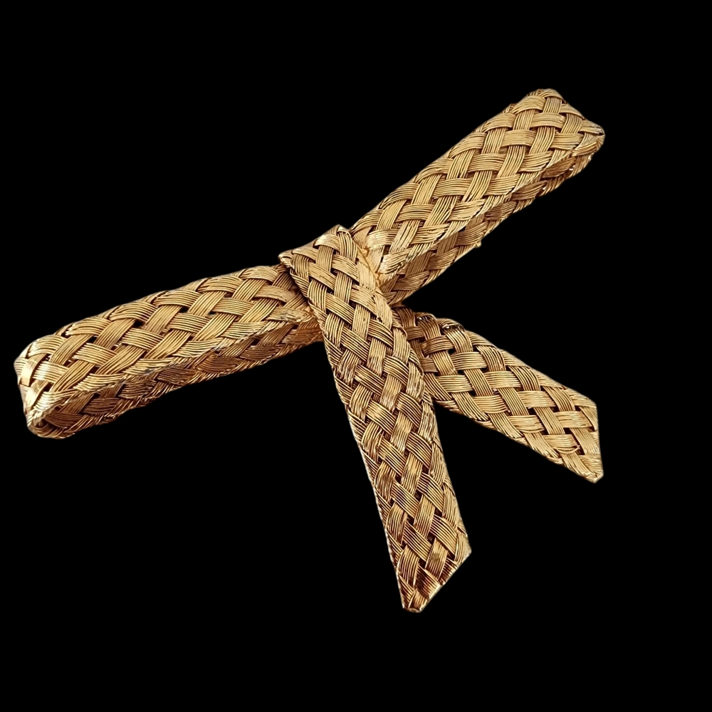 Vintage Brooch Pin wire weave woven wire gold bow tie ribbon A0208 -Q6 - Picture 4 of 13